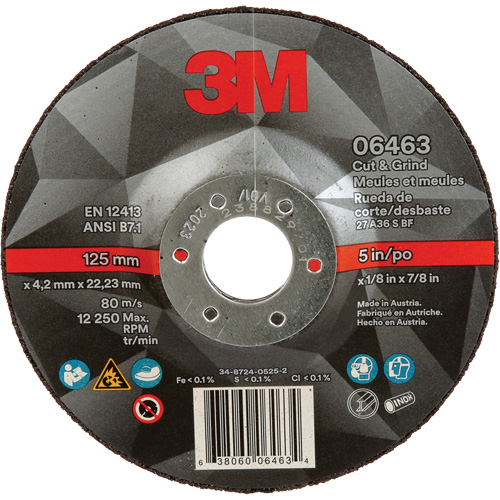 Meule &agrave; tronçonner, 5" x 1/8", Arbre de 7/8", Type 27, C&eacute;ramique PB Rental Co. Ltd.
