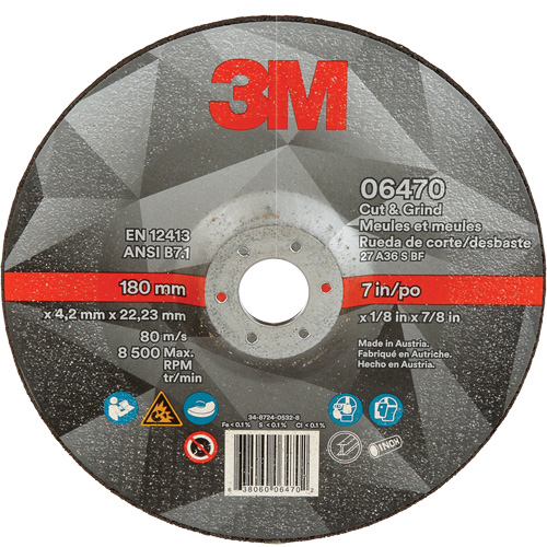 Meule &agrave; tronçonner, 7" x 1/8", Arbre de 7/8", Type 27, C&eacute;ramique PB Rental Co. Ltd.