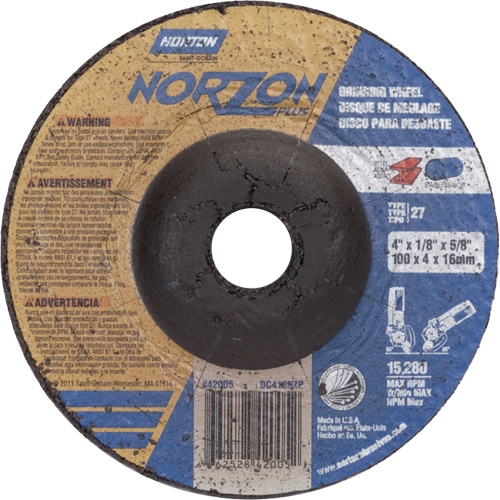 NorZon Plus SGZ Grinding Wheel, 4" x 1/8", 5/8" Arbor, Ceramic Alumina, Type 27 PB Rental Co. Ltd.