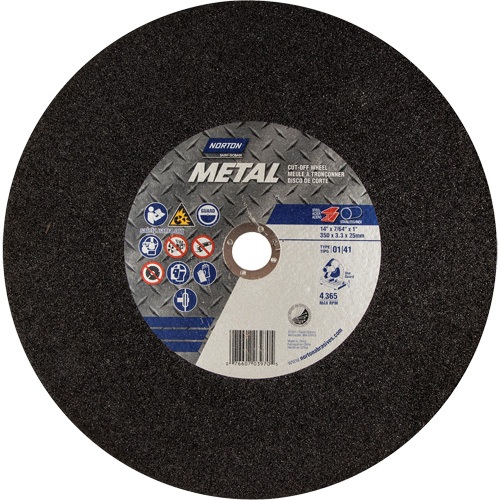 Metal A Chop Saw Cut-Off Wheel, 14" x 3/32", 1" Arbor, Type 01/41, Aluminum Oxide, 4365 RPM PB Rental Co. Ltd.