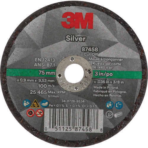 Meule &agrave; tronçonner Silver, 3" x 0,04", Arbre de 3/8"-24, Type 1, C&eacute;ramique, 25645 Tr/min PB Rental Co. Ltd.