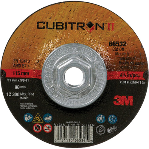 Meule &agrave; tronçonner &agrave; changement rapide Cubitron II 66?532, 4-1/2" x 0,09", Arbre de 5/8"-11, Type 27, C&eacute;ramique PB Rental Co. Ltd.