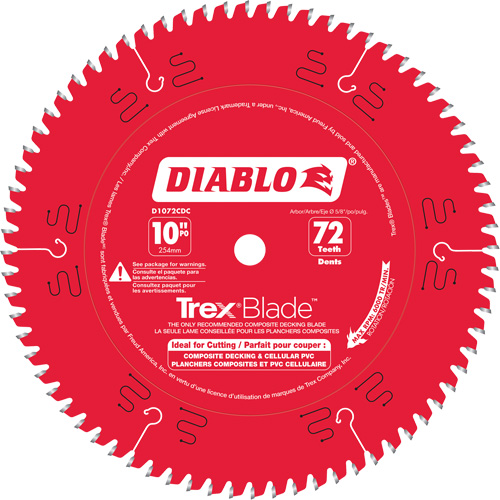 Lame de scie &agrave; d&eacute;couper Trex Blade, 10", 72 dents, Pour Plastique/Plastique PB Rental Co. Ltd.