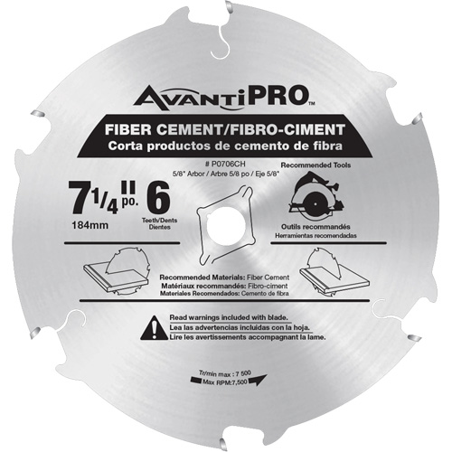 AvantiPro Cutting Saw Blade, 7-1/4", 6 Teeth, Fibre Cement Use PB Rental Co. Ltd.