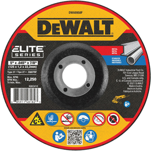 Elite Series Metal Cut-Off Wheel, 5" x 0.045", 7/8" Arbor, Zirconia Alumina, Type 27 PB Rental Co. Ltd.