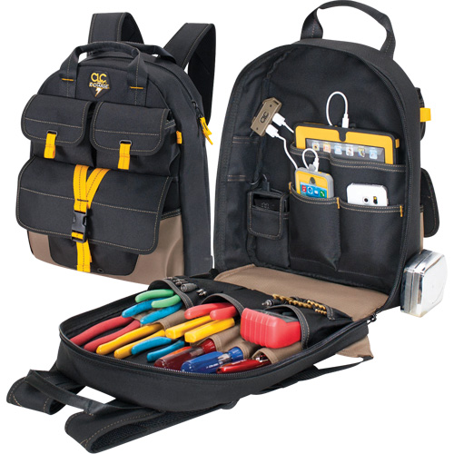 Sac &agrave; dos avec prises de recharge pour appareils &eacute;lectroniques, 13-1/2" lo x 5-1/4" la, Noir, Polyester PB Rental Co. Ltd.