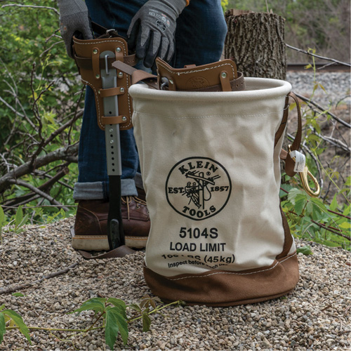 Leather-Bottom Bucket, 17" H, Canvas, White PB Rental Co. Ltd.