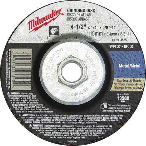 Grinding Wheel, 4-1/2" x 1/8", 5/8"-11 Arbor, Aluminum Oxide, Type 27 PB Rental Co. Ltd.