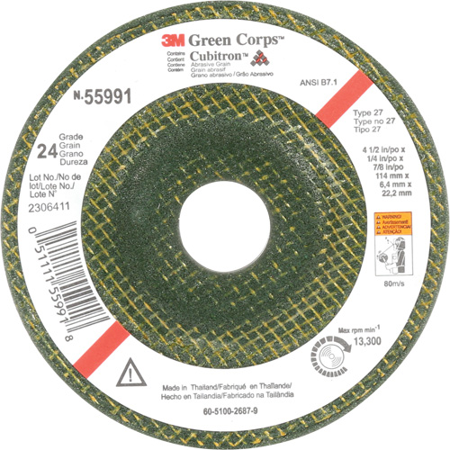 Meule &agrave; moyeu d&eacute;port&eacute; Green Corps, 4-1/2" x 1/4", Arbre 7/8", C&eacute;ramique, Type 27 PB Rental Co. Ltd.