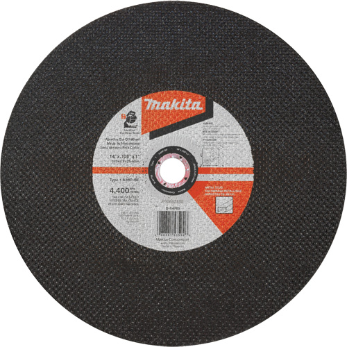 Meule &agrave; tronçonner abrasive, 14" x 3/32", Arbre de 1", Type 1, Oxyde d'aluminium, 4400 Tr/min PB Rental Co. Ltd.