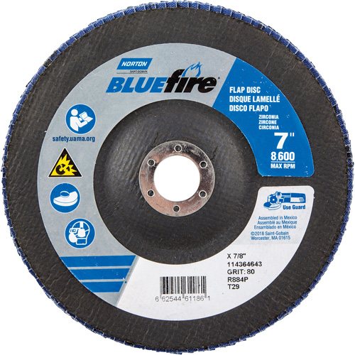 Disque &agrave; lamelles &agrave; grain grossier BlueFire, 7" x 7/8", Type 27, Grain 80, Alumine de zirconium PB Rental Co. Ltd.