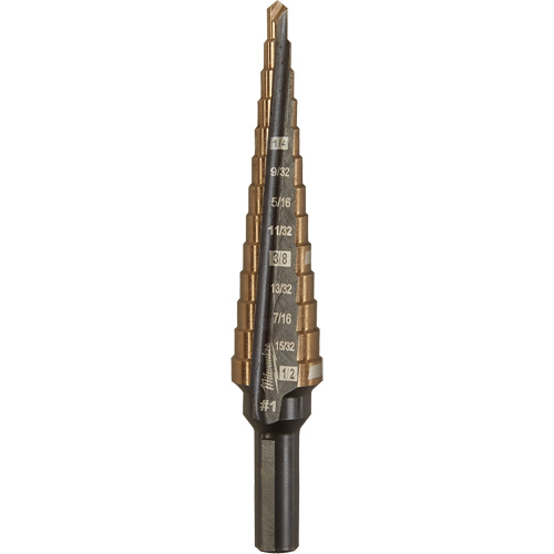 Step Drill Bit, 1/8"/#1 - 1/2"/#1 , 1/32" Increments, High Speed Cobalt PB Rental Co. Ltd.