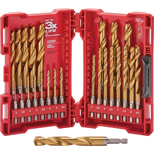 Shockwave Red Helix Metric Drill Bit Set, 25 Pieces, Titanium PB Rental Co. Ltd.