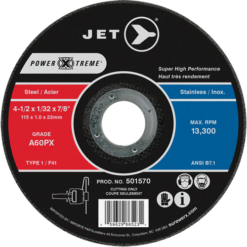 Meule &agrave; tronçonner Power-Xtreme A60PX, 4-1/2" x 1/32", Arbre de 7/8", Type 1, 13 300 Tr/min PB Rental Co. Ltd.