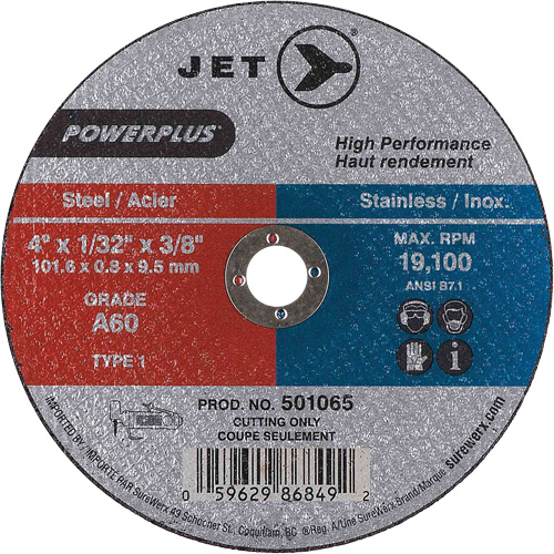 Powerplus Cut-Off Wheels for Die Grinders - Steel, 4" x 1/32", 3/8" Arbor, Type 1, 19100 RPM PB Rental Co. Ltd.