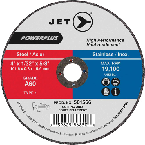 Meules &agrave; tronçonner en acier pour rectifieuses Powerplus, 4" x 1/32", Arbre de 5/8", Type 1, 19100 Tr/min PB Rental Co. Ltd.