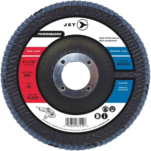 Disques &agrave; lamelles pour l'acier/acier inoxydable, 6" x 7/8", Type 29, Grain Z60, Zirconium PB Rental Co. Ltd.