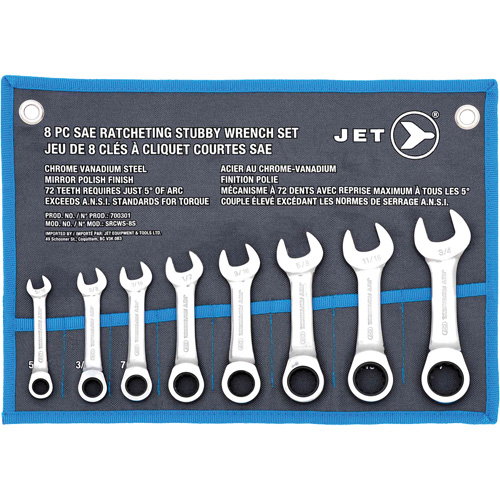 SRCWS-8S Stubby Ratcheting Wrench Set, Combination, 8 Pieces, Imperial PB Rental Co. Ltd.