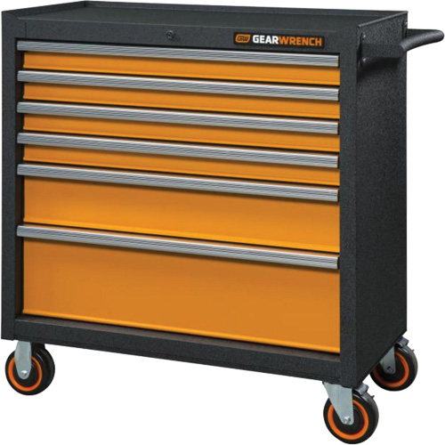 Armoire roulante pour outils s&eacute;rie GSX, 6 tiroirs, 36" la x 18-1/5" p x 37-2/5" h, Noir/Orange PB Rental Co. Ltd.