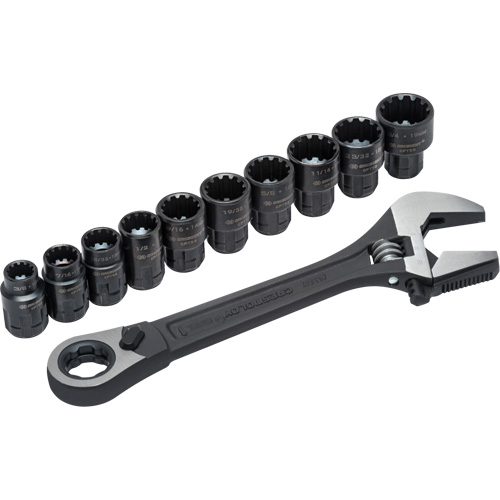 11-Piece Pass-Thru X6 Adjustable Wrench & Spline Socket Set, 13" L, 2-27/50" Max Width, Black Phosphate PB Rental Co. Ltd.