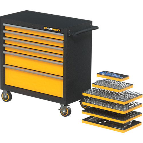 Jeu d'outils m&eacute;triques pour m&eacute;canicien MEGAMOD dans des plateaux en mousse modulaire avec armoire roulante &agrave; outils, 358 morcea PB Rental Co. Ltd.