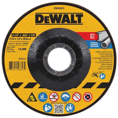 Metal Cutting Wheel, 4-1/2" x 0.045", 7/8" Arbor, Type 27, Aluminum Oxide PB Rental Co. Ltd.