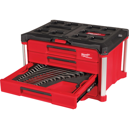 60-Piece Metric & SAE Combination Wrench Set with PACKOUT 4 Drawer Tool Box, 16-3/10" x 22-1/5" x 14-3/10", Black/Red PB Rental Co. Ltd.