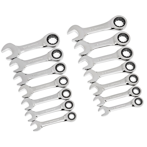72-Tooth 12 Point Stubby Wrench Set, Ratcheting Combination, 14 Pieces, Imperial and Metric PB Rental Co. Ltd.