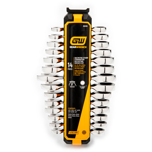 72-Tooth 12 Point Stubby Wrench Set, Ratcheting Combination, 14 Pieces, Imperial and Metric PB Rental Co. Ltd.