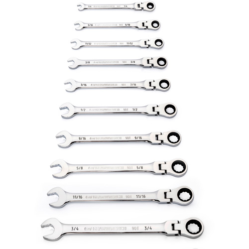 Jeu de cl&eacute;s SAE &agrave; 12 pans et 90 dents, T&ecirc;te articul&eacute;e/Combinaison &agrave; cliquet, 10 morceaux, Imp&eacute;rial PB Rental Co. Ltd.