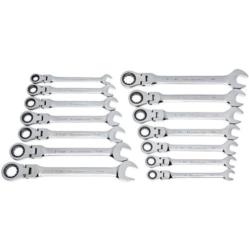 Jeu de cl&eacute;s &agrave; 12 pans et 72 dents, T&ecirc;te articul&eacute;e/Combinaison &agrave; cliquet, 14 morceaux, Imp&eacute;rial et m&eacute;trique PB Rental Co. Ltd.