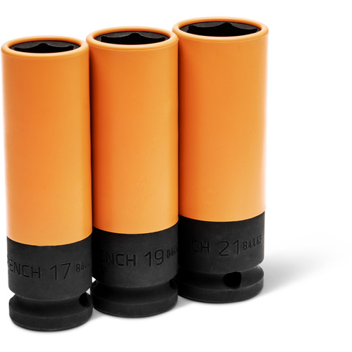 Jeu de douilles m&eacute;triques haute r&eacute;sistance pour protecteurs de roues, 3 Mcx, Chocs, Prise de 1/2", Profond PB Rental Co. Ltd.