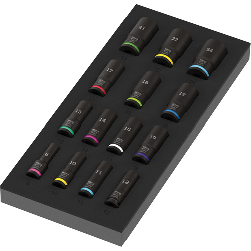 Insert en mousse pour jeu de douilles profondes Impaktor 1 Zyklop B, 15 Mcx, Chocs, Prise de 3/8", Profond PB Rental Co. Ltd.