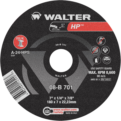 HP Depressed Center Grinding Wheel, 7" x 1/4", 7/8" Arbor, Type 28 PB Rental Co. Ltd.