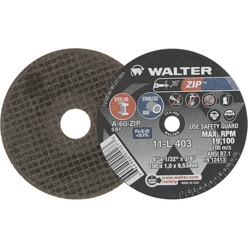 Zip Cut-Off Wheel, 4" x 1/32", 3/8" Arbor, Type 1, Aluminum Oxide, 19100 RPM PB Rental Co. Ltd.