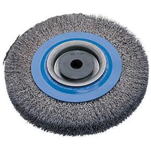 Crimped Wire Bench Wheel Brush, 6" Dia., 0.0118" Fill, 1/2" - 1-1/4" Arbor PB Rental Co. Ltd.