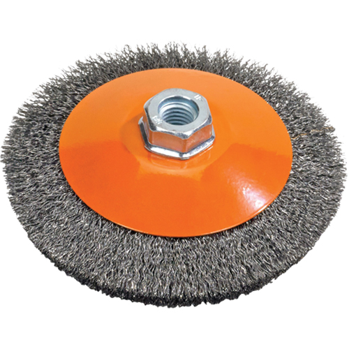 Brosse soucoupe &agrave; fils nou&eacute;s torsad&eacute;s, Dia. 5", Fils 0,02", Arbre 5/8"-11, Acier PB Rental Co. Ltd.