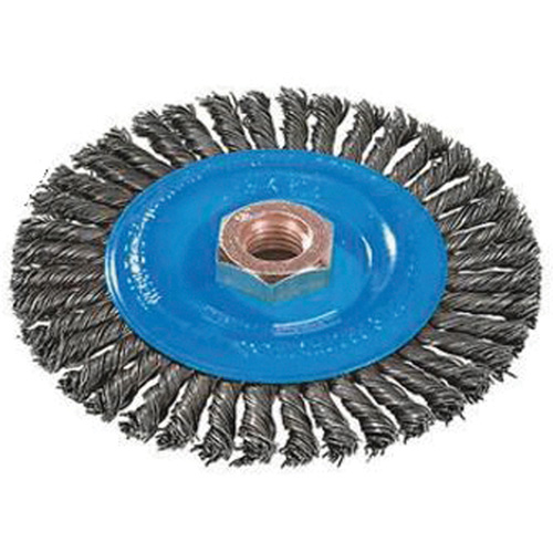 Brosse &agrave; fils nou&eacute;s pour cordons de soudure, Dia. 4", Fils 0,02", Arbre 5/8"-11, Aluminium/Acier inoxydable PB Rental Co. Ltd.