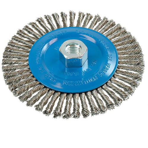 Brosse &agrave; fils &eacute;troits nou&eacute;s et torsad&eacute;s, Dia. 6", Fils 0,02", Arbre 5/8"-11, Aluminium/Acier inoxydable PB Rental Co. Ltd.