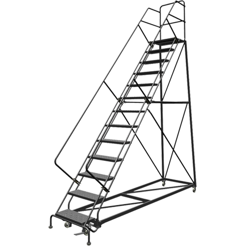 Safety Slope Rolling Ladder, 13 Steps, Perforated, 50° Incline, 130" High PB Rental Co. Ltd.