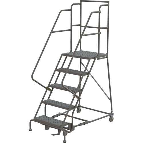 Escabeaux roulants &agrave; dessus profond, 5 marches, Largeur de la marche 16", Hauteur de la plateforme 50", Acier PB Rental Co. Ltd.
