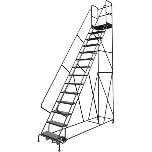 Escabeaux roulants &agrave; dessus profond, 14 marches, Largeur de la marche 24", Hauteur de la plateforme 140", Acier PB Rental Co. Ltd.