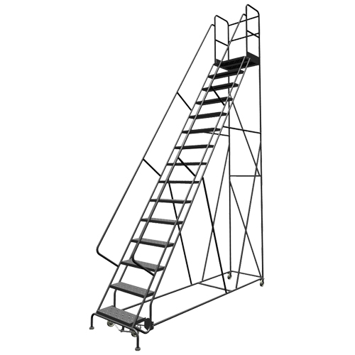 Escabeaux roulants &agrave; dessus profond, 16 marches, Largeur de la marche 24", Hauteur de la plateforme 160", Acier PB Rental Co. Ltd.