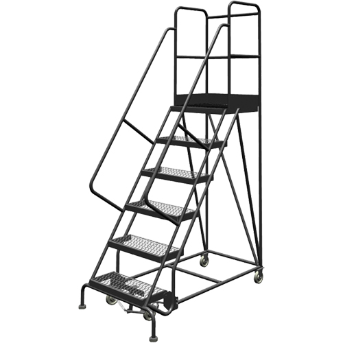Deep Top Step Rolling Ladder, 6 Steps, 24" Step Width, 60" Platform Height, Steel PB Rental Co. Ltd.