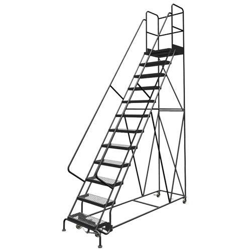 Deep Top Step Rolling Ladder, 10 Steps, 24" Step Width, 100" Platform Height, Steel PB Rental Co. Ltd.