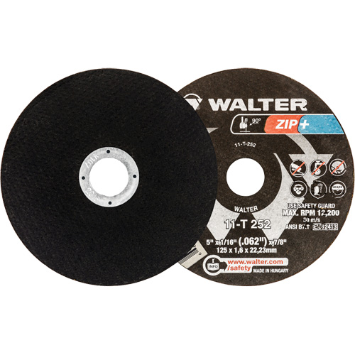 Meules &agrave; tronçonner renforc&eacute;es Zip+ pour meuleuse &agrave; angle droit, 5" x 1/16", Arbre de 7/8", Type 1, Alumine de zirconium, 12 200 Tr/min PB Rental Co. Ltd.