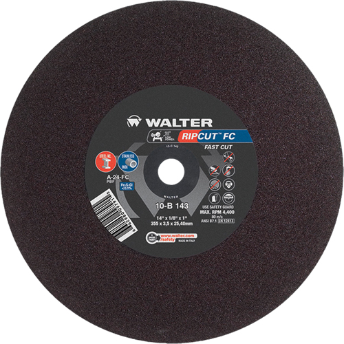 Ripcut Stainless Steel & Steel Cut-Off Wheel for Stationary Saws, 14" x 1/8", 1" Arbor, Type 1, Aluminum Oxide, 4400 RPM PB Rental Co. Ltd.