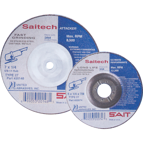 Meule Saitech Ultimate Performance, 4" x 1/4", Arbre 3/8", Oxyde d'aluminium, Type 27 PB Rental Co. Ltd.