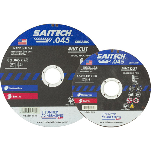 Cut-Off Wheel, 14-1/2" x 0.045", 5/8" Arbor, Type 1, Aluminum Oxide/Ceramic, 13300 RPM PB Rental Co. Ltd.
