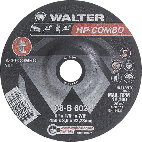 HP Combo Depressed Center Combination Wheel, 6" x 1/8", 7/8" Arbor, Type 27 PB Rental Co. Ltd.